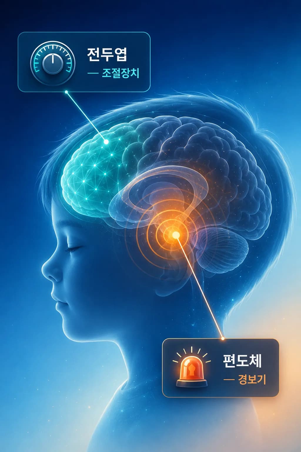 예민한 경보기와 아직 자라는 조절 기능을 나타낸 단순 개념 그림
