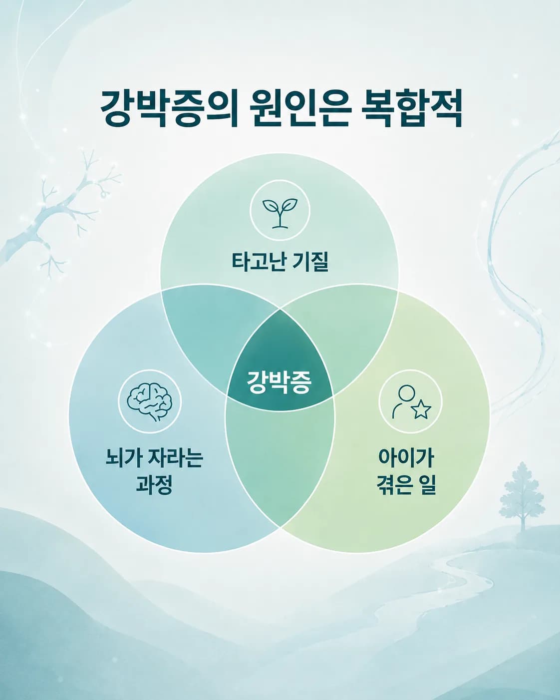 타고난 기질과 뇌 발달, 아이가 겪은 일이 겹치는 자리에 강박증이 나타난다는 도식