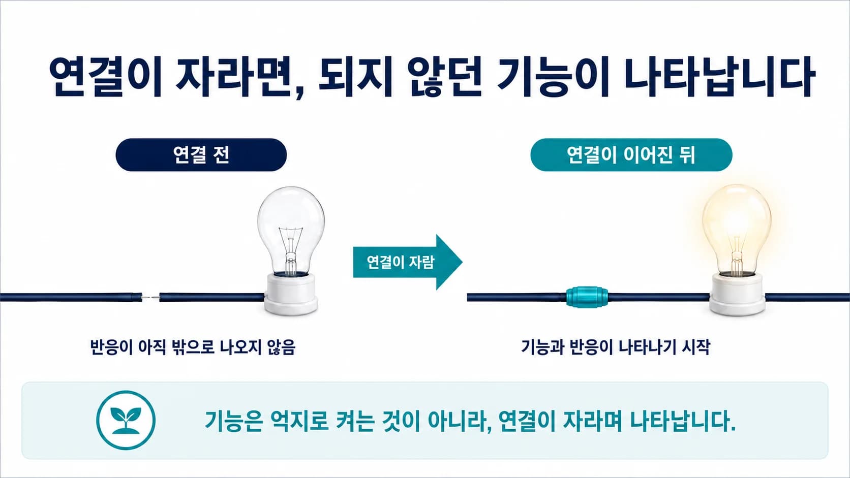 연결이 자라면 되지 않던 기능이 나타난다는 뇌움한의원의 관점 도식