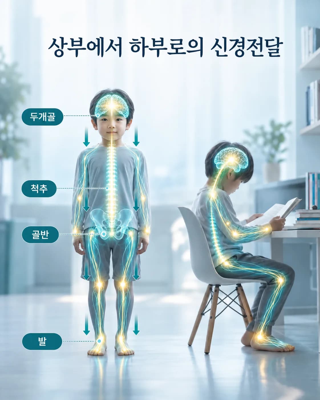 머리에서 발까지 몸의 구조가 이어져 있음을 보여 주는 도해
