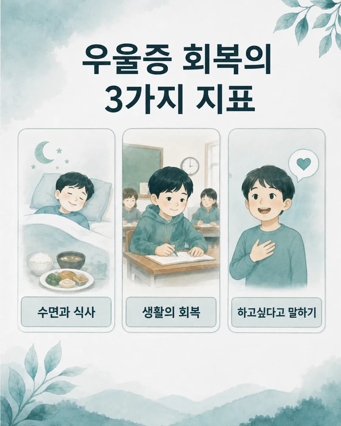 잠과 식사, 학교에서 지내는 모습, 하고 싶다고 말하는 것 세 가지를 담은 카드